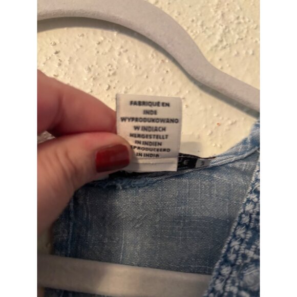 Rachel Zoe Womens 1X Boho Tunic Top Blue Embroidered Crochet Lace V-Neck - Picture 5 of 10